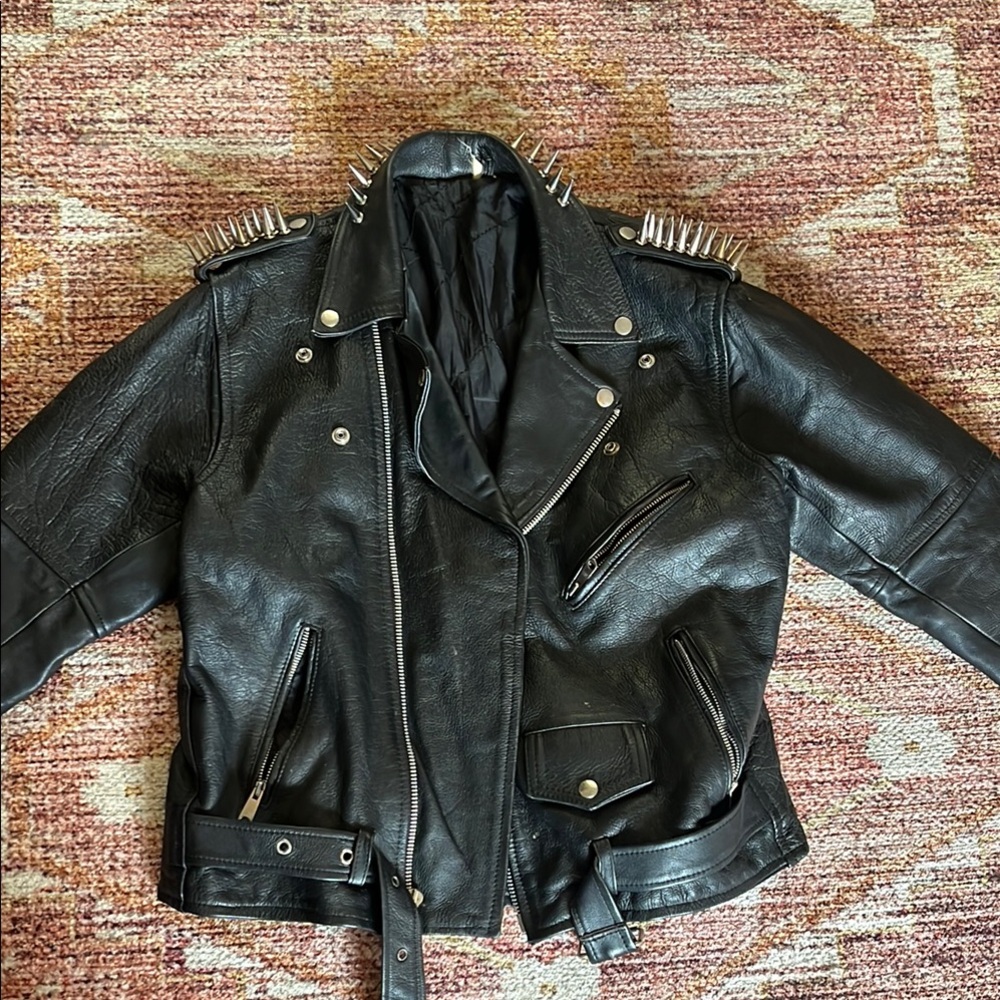 Black Genuine Leather Jacket with Spikes